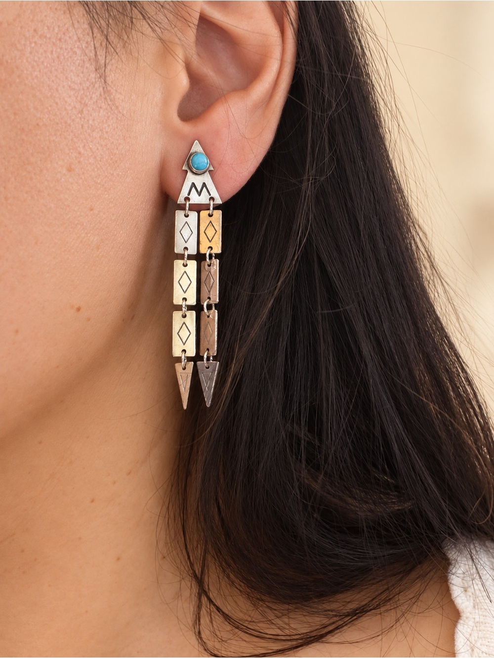 Carolyn Pollack RELIOS STERLING SOUTHWEST STYLE EARRINGS, 2.20 INCHES, POST BACK